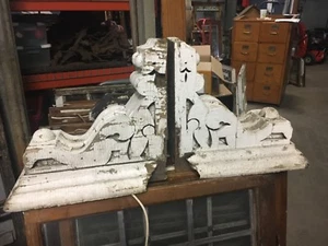 "GROSSES Paar um 1870 viktorianische CORBEL Halterungen krustig weiß Farbe 18x17x10" - Bild 1 von 12