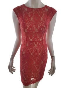 French connection Größe 34 Rot Knielang Bodycon Kleid Kurzarm Spitzenstickerei - Bild 1 von 5