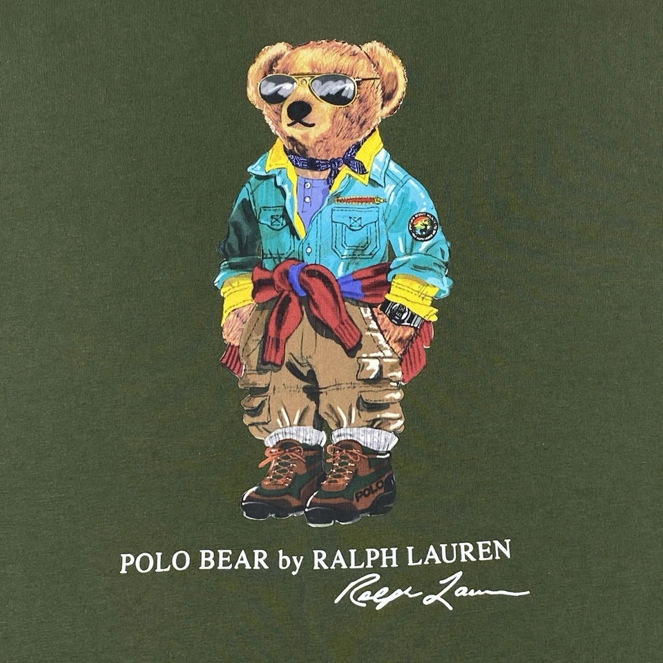 Polo Ralph Lauren Para Hombres Grande Manga Larga Polo Oso Gráfico Camiseta Calce Clásico Verde Foto 1 de 4
