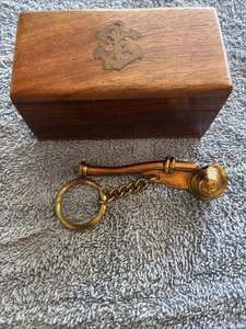 16cm Maritime boatswain whistle with chain in wooden box made of brass and coppe - Picture 1 of 5