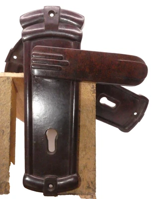 Original antique art deco pair of bakelite lever handles with backplates (BL202) - Image 1 of 4