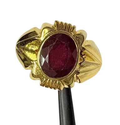 Men’s US Size 6.75 Gold Plated 925 Sterling Silver Ring with Natural Red Ruby - Image 1 of 4