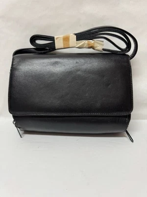 NUEVO CON ETIQUETAS 🌟Cartera Bandolera de Cuero Negra Rolfs de Colección Cartera Pequeña Múltiples Secciones Foto 1 de 4