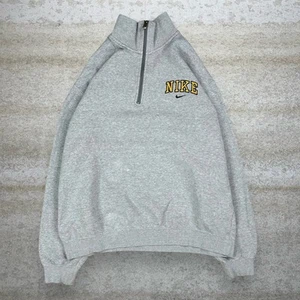 Vintage Nike Jacket 2XL Grey Cotton Yellow Spellout Black Swoosh Quarter Zip Y2K - Picture 1 of 4