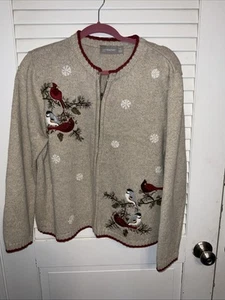 Croft And Barrow Women Cardigan Zip Sz PL Cardinal Birds READ - Picture 1 of 9
