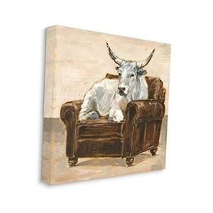 White Bull Resting in Brown Chair Abstract Painting, Designed by Ethan Harper - Picture 1 of 7