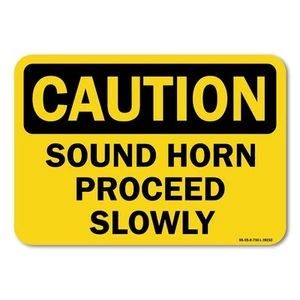 Sound Horn Proceed Slowly ANSI Caution Sign Metal Plastic Decal - Picture 1 of 5
