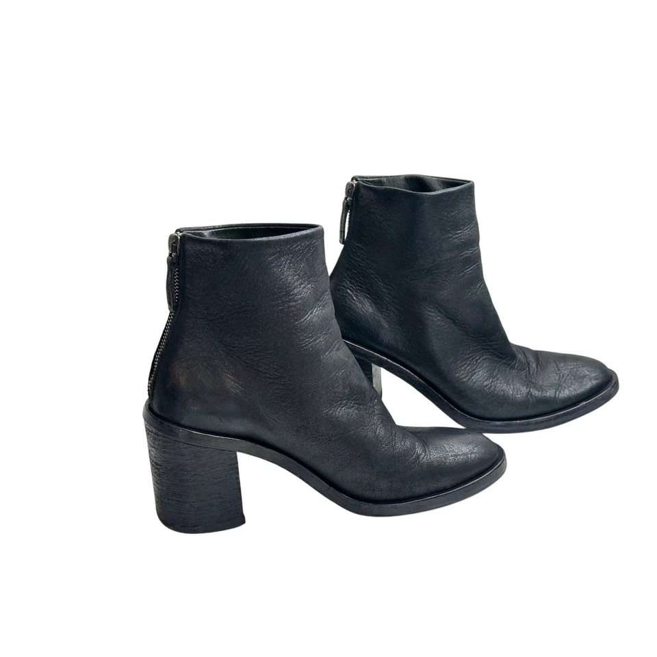 Botas al Tobillo Marsell Italianas de Cuero Tacón Bloque Punta Redonda Cremallera Invierno Motociclista 36.5/6 Foto 1 de 4