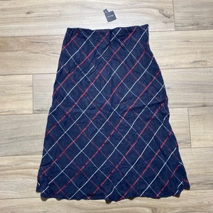 Club Monaco Women's Plaid Bias Skirt Size 12 Navy Blue Red Cream - Picture 1 of 10