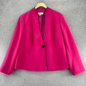 Jones Studio Blazer Womens 14W Plus Pink Contrast Trim Button Up Office Career - Picture 1 of 11