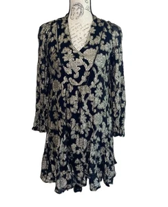 Anthropologie Black Gold Tunic Mini Dress Oversized Pockets XS READ DESCRIPTION - Picture 1 of 17