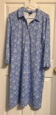 Vestido Polo Talbots Jersey Sin Esfuerzo Mangas 3/4 Talla L Azul Verde Foto 1 de 3