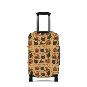 Vintage Halloween Cat Pumpkin Pattern Luggage Cover Retro Travel Protector - Picture 1 of 16