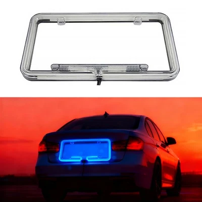 Cubierta de etiqueta trasera delantera con marco de matrícula de neón universal de 12 V para automóvil camión azul Foto 1 de 4