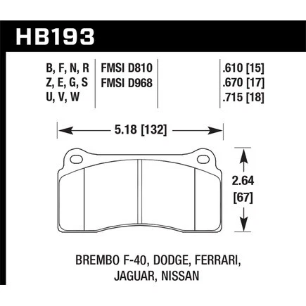 Pastillas de freno Hawk Friction HB193Z670: Ferrari F50 Jaguar Xkr; compuesto cerámico; Foto 1 de 4