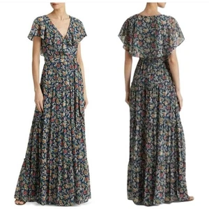 Lauren Ralph Lauren Women Chiffon Georgette Floral Tiered Maxi Boho Dress Size 2 - Picture 1 of 8