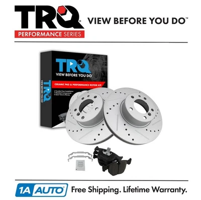 Kit de pastillas de freno y rotor de rendimiento TRQ delantero cerámico para BMW 540i 540it 740i Foto 1 de 4