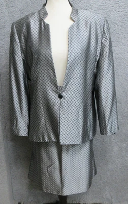 Traje Falda Vintage Años 90 Victor Costa Nahdree Mujer 14 Jacquard Plateado Hecho en EE. UU. Foto 1 de 4