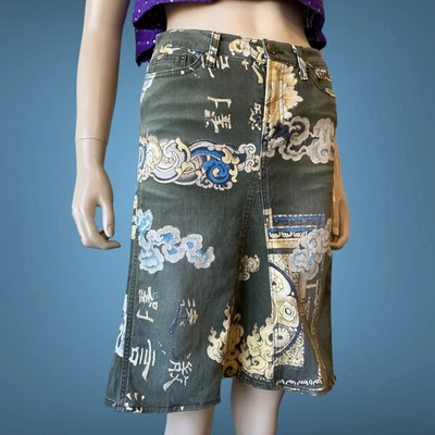 Falda Roberto Just Cavalli De Colección Denim Estampado Asiático Talla 40It S Foto 1 de 4