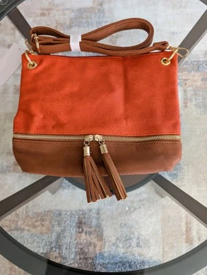 Women's Two Tone Faux Leather Orange And Brown Purse - Image 1 of 4