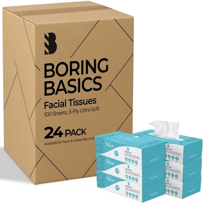 White Facial Tissues Case Of 24 Boxes X 100/=2400 Tissues 3-PLY Napkins For Home - Image 1 of 4