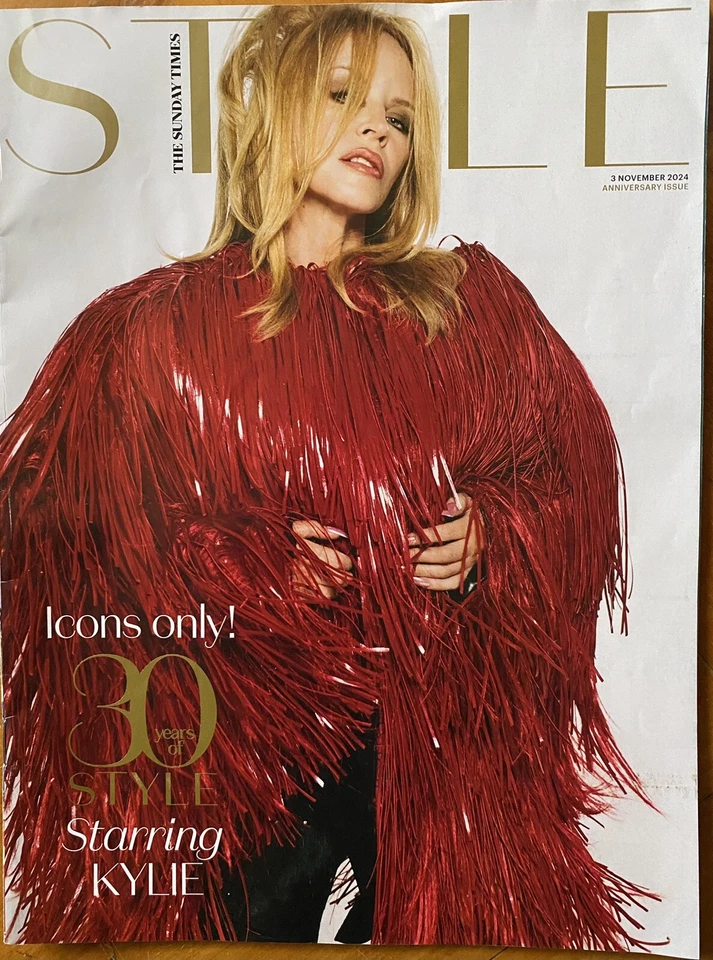 Kylie Minogue Style Magazine Sunday Times 3 Nov 2024 Red Dress Cover Icons Only - Image 1 of 1