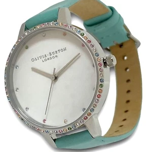 Olivia Burton Rainbow Swarovski Crystals Turquoise Leather Strap Watch 34mm - Picture 1 of 5