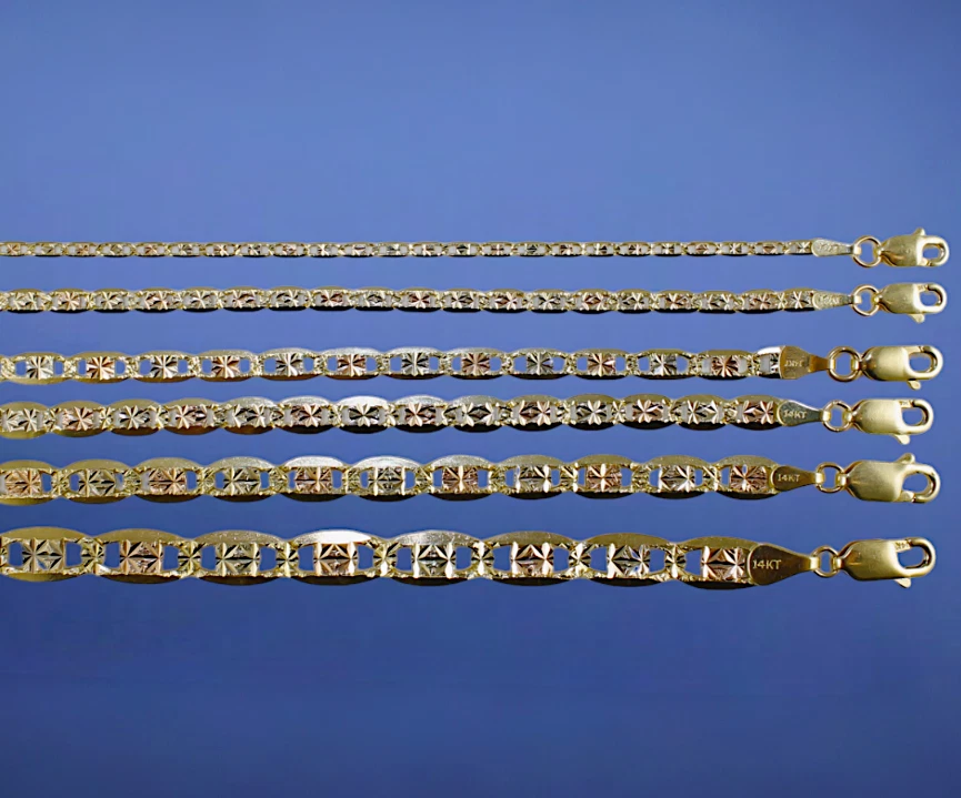 14K Tri Color Gold 1mm-6mm SOLID Valentino Mariner Anchor Bracelet Chain 7"-9" - Image 1 of 4