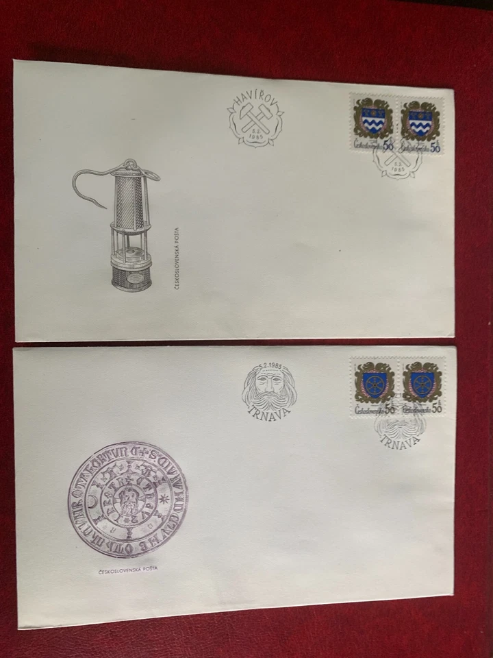 CHECOSLOVAQUIA 1985 FDC x 2 CITY ARMS TRNAVA y Havirov Foto 1 de 1