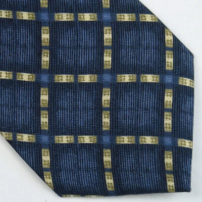 Vintage Guess? Blue Gold Check Plaid Pattern Neck Tie 55x4 Classic Geometric - Image 1 of 4
