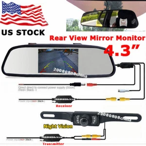 4.3" LCD Backup Mirror Monitor Wireless IR Night Vision Rear View Reverse Camera - Picture 1 of 18