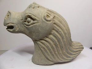 Chinese Ming Dynasty Gray Ceramic Horse's Head Roof Eve Tile - Picture 1 of 7