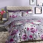 Sleepdown Inky Floral Grey Reversible Duvet Cover and Pillowcases Bedding Set (
