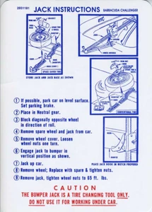 1970 Cuda Barracuda Challenger E-Body Jacking Instructions Decal 2931181 MoPar - Picture 1 of 1