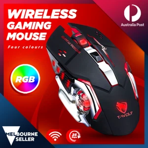 RGB Gaming Wireless Mouse Rechargeable Backlit Ergonomic Optical USB Laptop LED - Picture 1 of 13