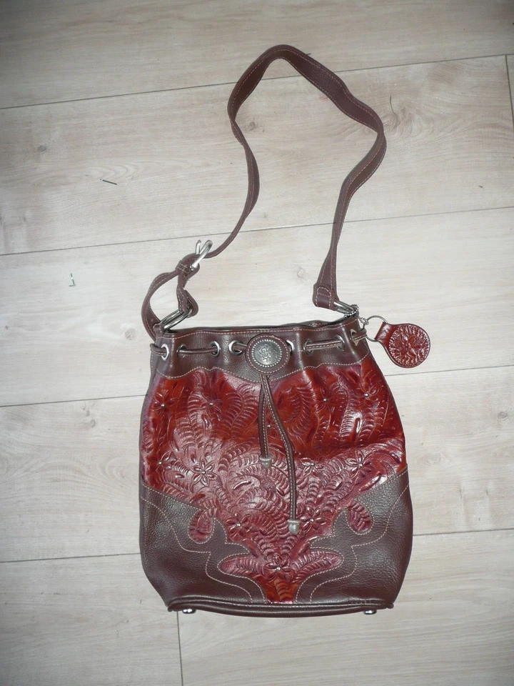 Bolsa de cordão American West couro bronzeado dourado balde corpo transversal - Imagem 1 de 4