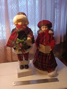 15" Christmas Girl Tree Topper & Standing Boy Carolers, Ceramic Hands And Faces - Picture 1 of 16