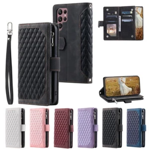 Leather Zipper Wallet Flip Purse Card Case For Samsung S24 S23 S22 Ultra S21 A54 - Picture 1 of 21