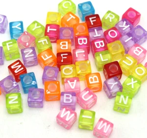 250 Color Transparent white inside Acrylic Alphabet Letter Cube Pony Beads 6X6mm - Picture 1 of 9