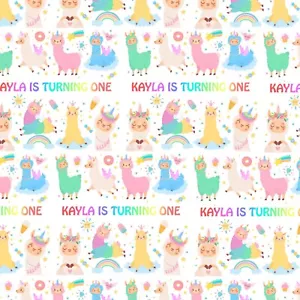 PERSONALISED CUTE LLAMA NAME BIRTHDAY GIFT WRAPPING PAPER KIDS GIRLS BOYS - Picture 1 of 2