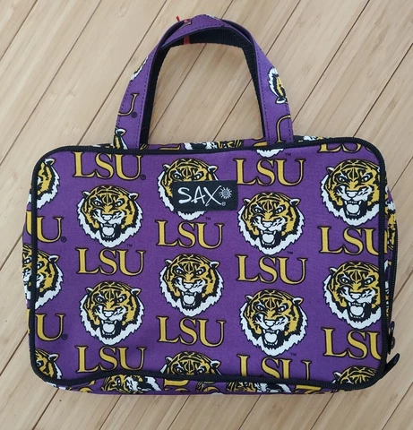 LSU Tote Bag by SAX With Inside Zipper Pouches 12"x8" Purple Gold Black Cover