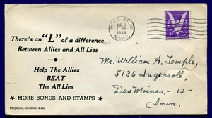 World War II Patriotic Cover Help the Allies beat he All Lies Bonds Stamps cover - Picture 1 of 1
