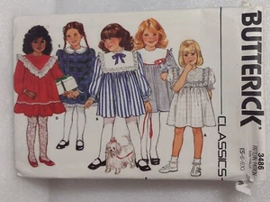 BUTTERICK CHILD'S GIRLS DRESS WITH COLLAR VARIATIONS PATTERN 3486 UNCUT-5-6-6X - Picture 1 of 3