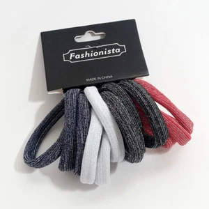 Hair Ties Elastic Ponytail Holder Bands 12 Pack Seamless Glitter Look Black red - Picture 1 of 1