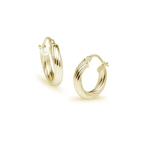 Twist Design 3x15mm Hoop Earrings in Gold Plated Sterling Silver - Picture 1 of 3