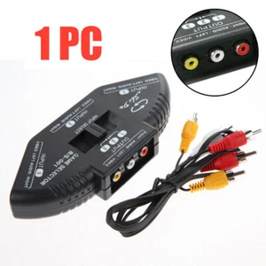 3 Port AV Composite RCA Selector Box Switch Splitter With 3RCA Cable Cord Plug - Picture 1 of 9