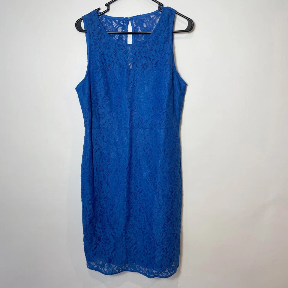 J.Crew Womens Sz 12 Blue Floral Lace Sleeveless Cocktail Sheath Dress C3896 T80
