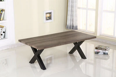 Coffee Table Solid Wood Rectangle Top with Black Metal Legs Oak Finish - Image 1 of 2