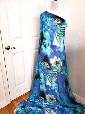 Hermoso patrón floral azul de tela de gasa arrugada 100 % poliéster azul Foto 1 de 3