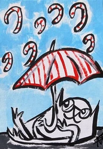 Original ACEO Katze Gemälde Sammlerstück Urlaub Kunst Samantha McLean (2,5 x 3,5) - Bild 1 von 1